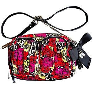 BETSEY JOHNSON Crossbody Bag 9”x 6”x 2.5” Rose Cheetah Print Black Label